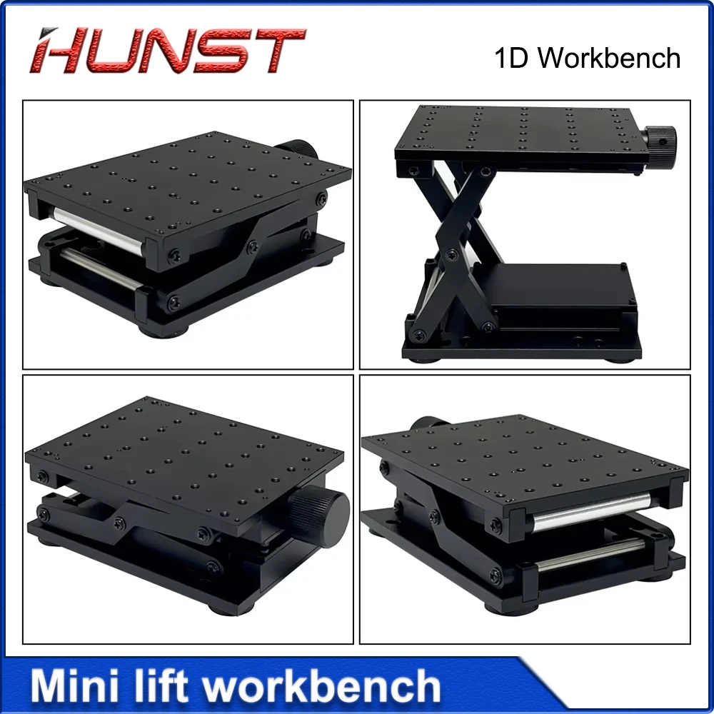 HUNST Banco de trabajo de elevación 1D negro, estante de tijera plano, plataforma de laboratorio, herramientas de banco unidimensionales