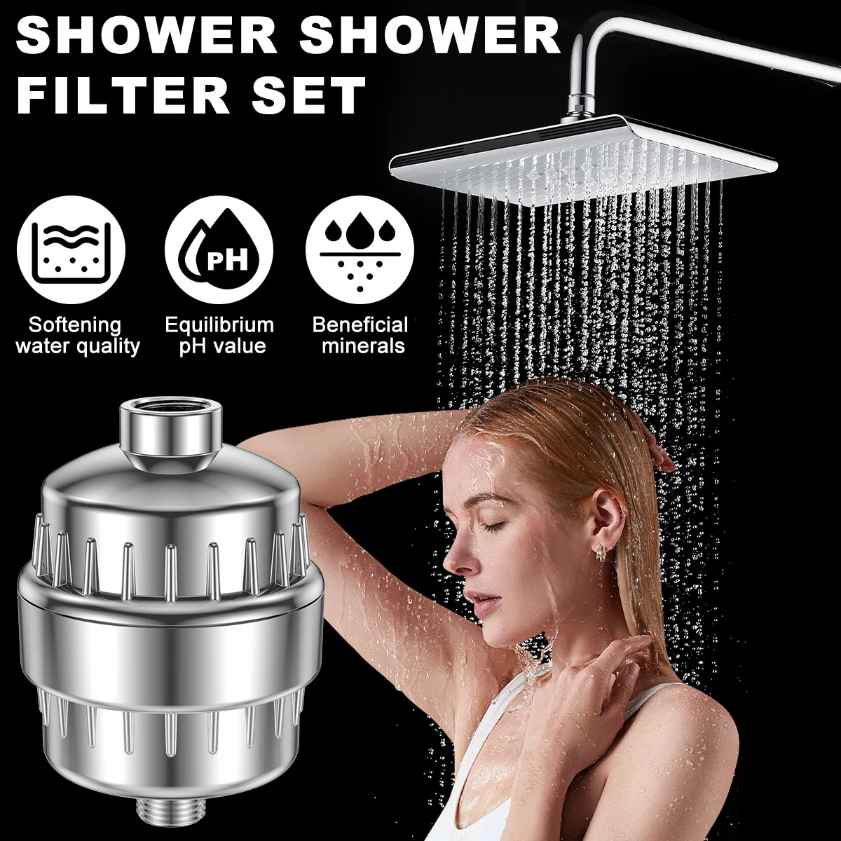 

20-Stage Shower Filter for Hard Water with 2 Filter Elements Vitamin C Remove Chlorine and Fluoride Anti-Rust Shower Filter