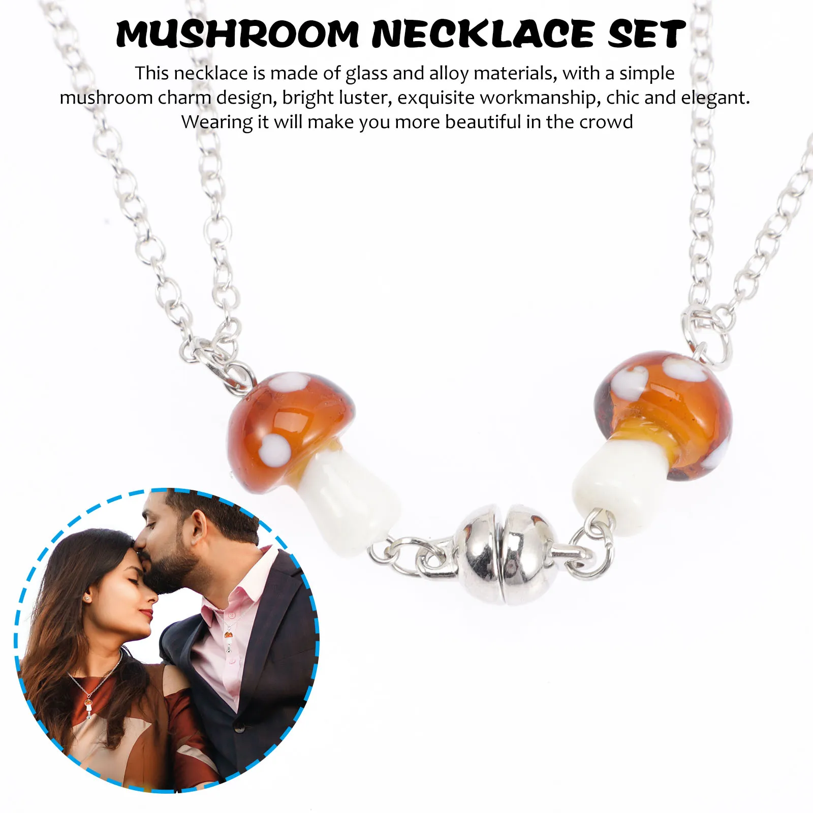 

2Pcs Magnetic Necklace for Couples Mushroom Pendant Chic Lightweight Neck Chain Daily Wedding Accessory Magnetic Necklace