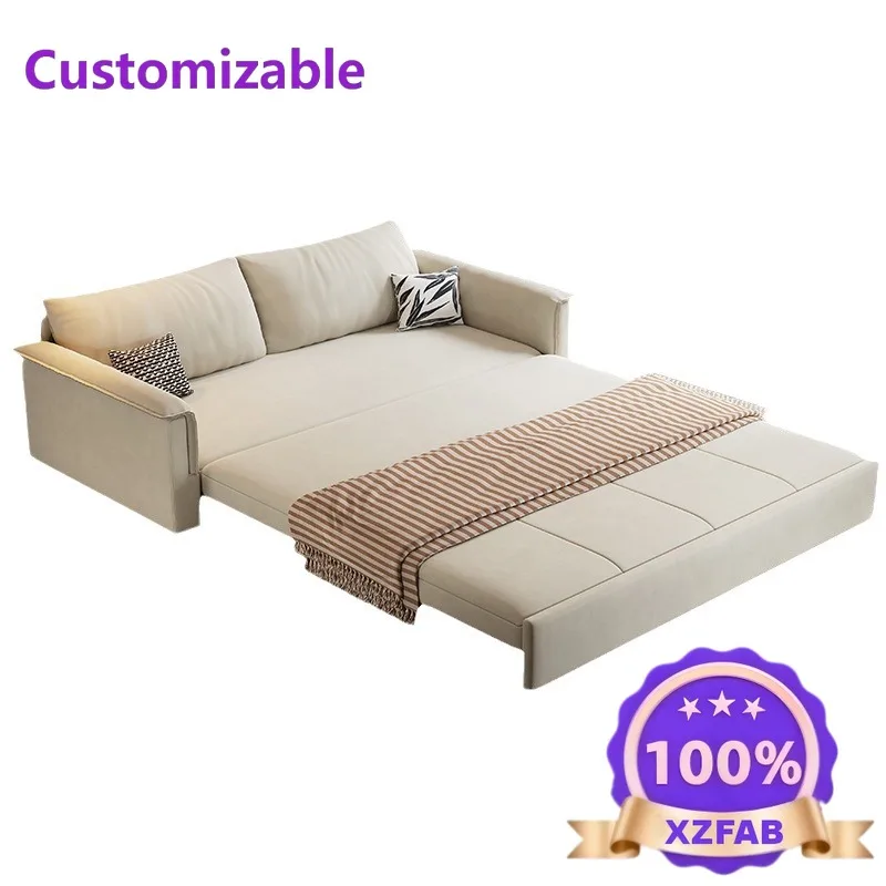 Factory Direct 2026 Pull-out sofa bed foldable dual-purpose double straight row storage living room small apartment fabric sofa