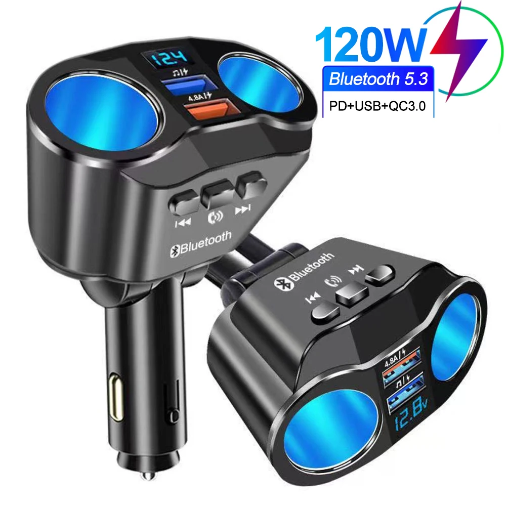 12-24V Car Cigarette Lighter Adapter USB PD QC3.0 Power Socket With LED Voltmeter Car Cigarette Splitter Auto Accessories