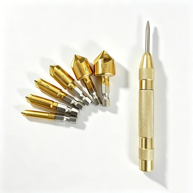 7Pcs Countersink Drill Bit Set 6-19mm Titanium Coated 1/4 Hex Shank Wood Chamfering Countersink Bits With Automatic Center Punch