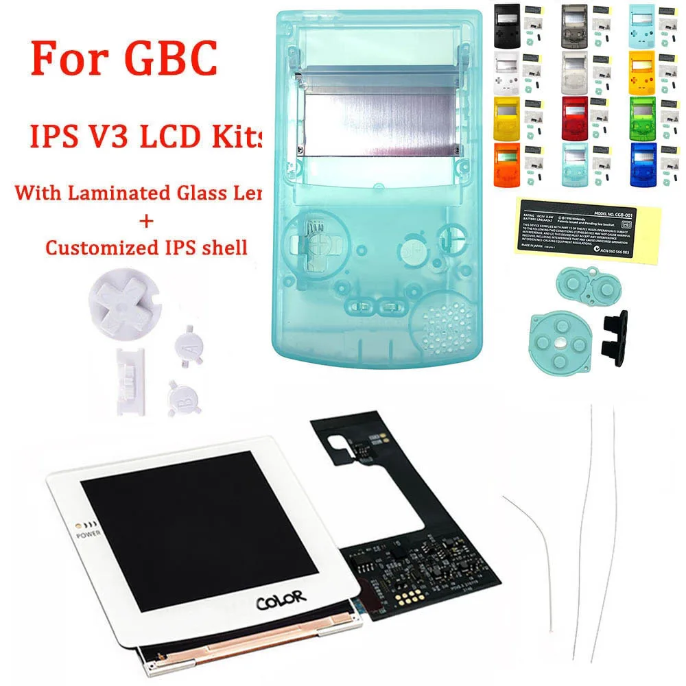 2021 White IPS V3 Pre Laminated LCD Kits for GBC Highlight Backlight IPS LCD Screen kits with Custom IPS GBC Housing Shell Sets