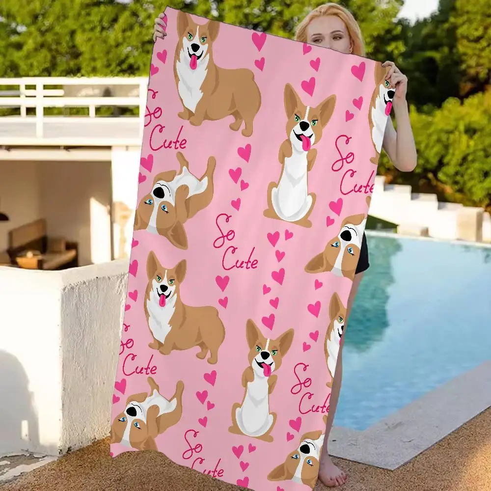 Cartoon Dog Print Beach Towel Cartoon Cute Summer Kids Large Bath Pool Beach Towel Microfiber Absorbent For Swimming Travel
