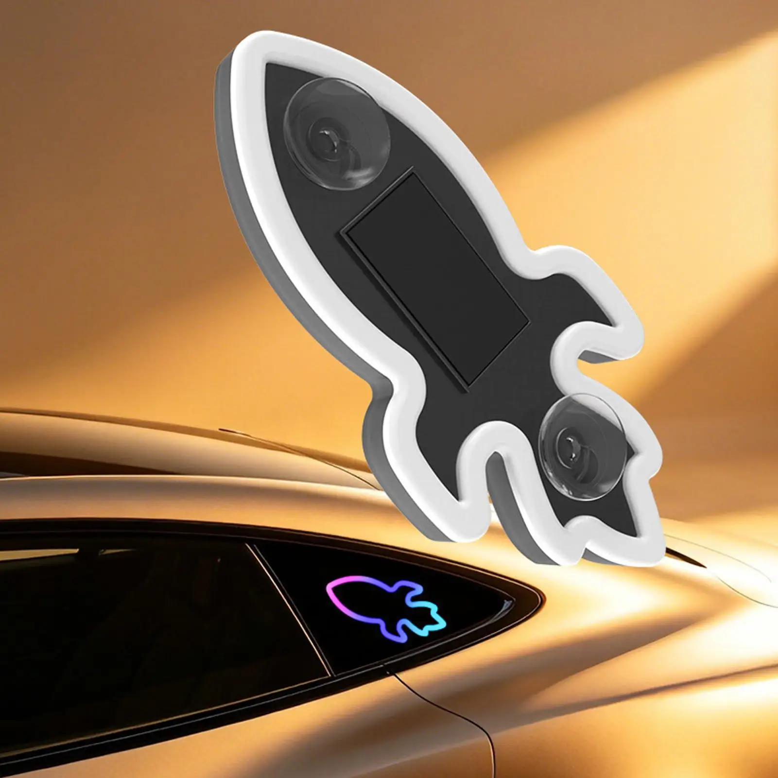 Solar Rocket Star Shape Car Atmosphere Light Wireless Colorful RGB Glow Lamp With Strong Suction Cup Vehicle Window Decor Light
