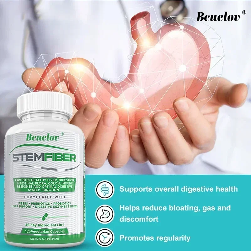 Daily Probiotic Supplement - Fiber, Prebiotics and Digestive Enzymes - Relieves Gas, Constipation and Bloating, Digestive Health