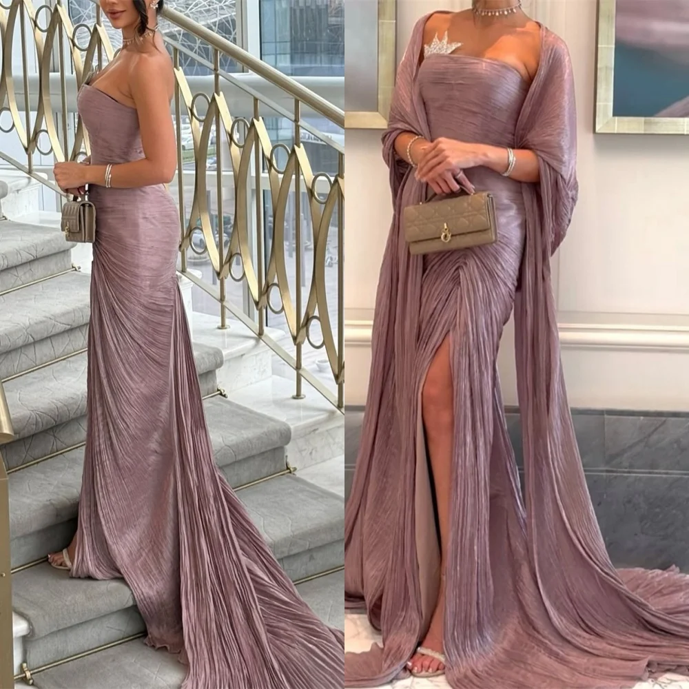 ชุดราตรีผ้าซาตินทันสมัยแบบสั่งตัด ชุดเดรสคลาสสิกแบบไร้สายคล้องไหล่ ชุดเดรสงานเลี้ยง ชุดเดรสทรงหางปลาสง่างาม