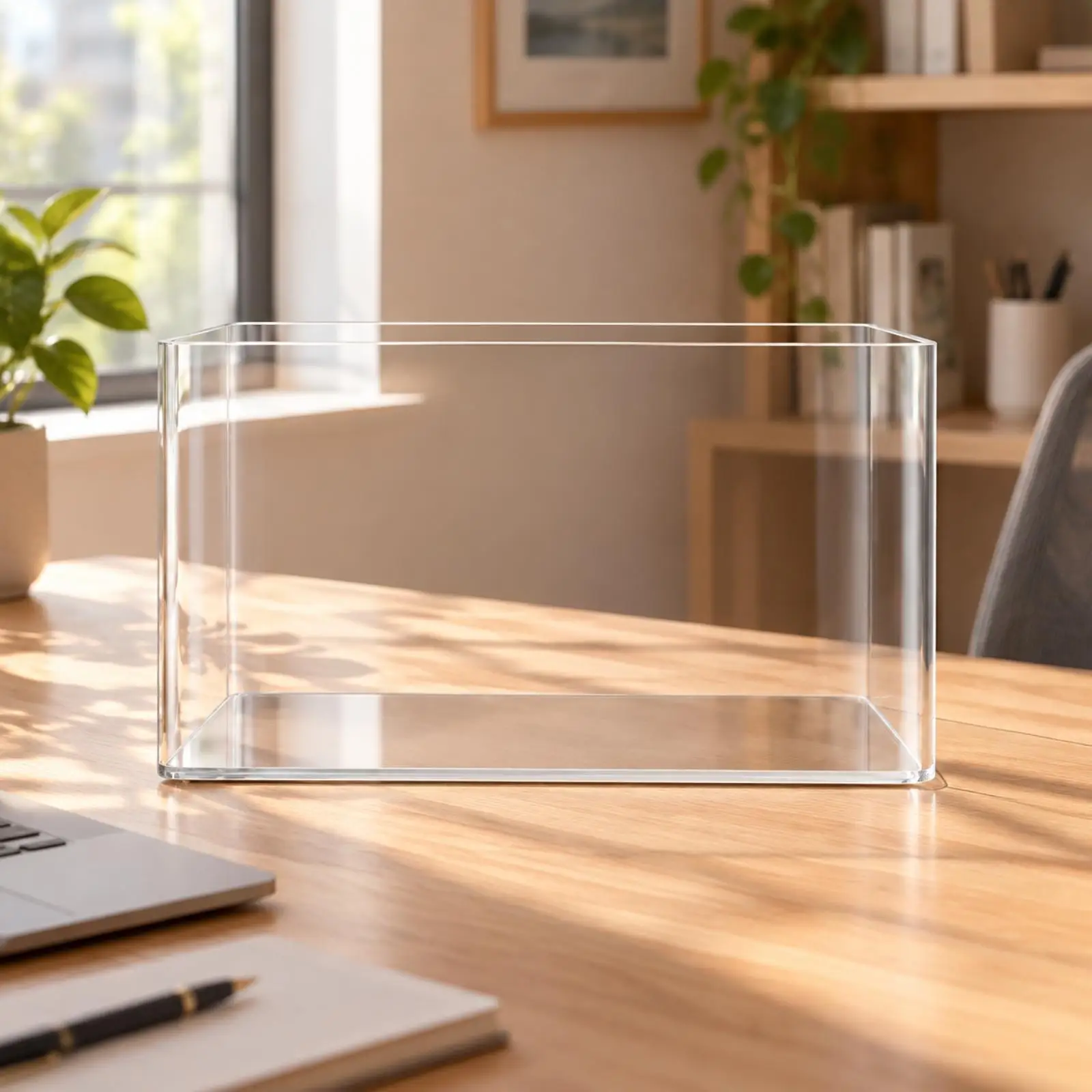 Compact Acrylic Fish Tank Transparent Viewing Box for Counter Desk Workspace Display