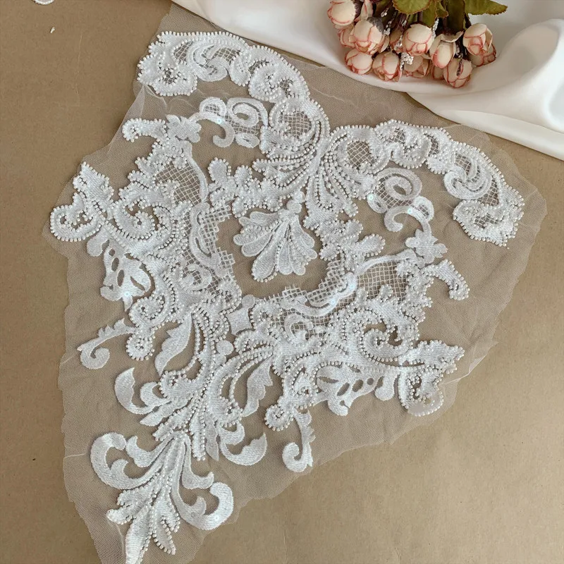 New Style European Pattern Porcelain White Bead Embroidered Center Bud Lace Flower Piece DIY Wedding Veil Accessory