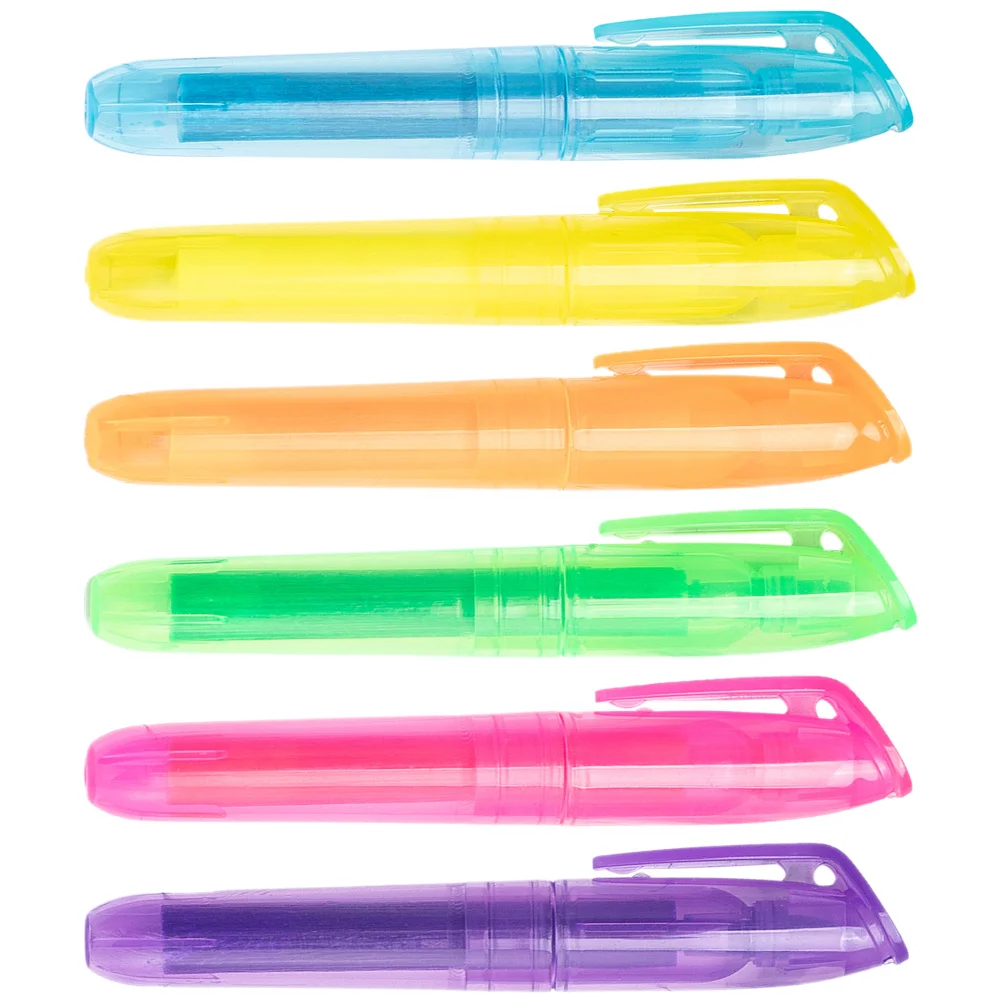6 قطعة أقلام ملونة مدمجة لكتب الطالب علامات قلم تحديد محمول للعمل المدرسي سجل القصاصات أقلام الكتابة المحمولة #3