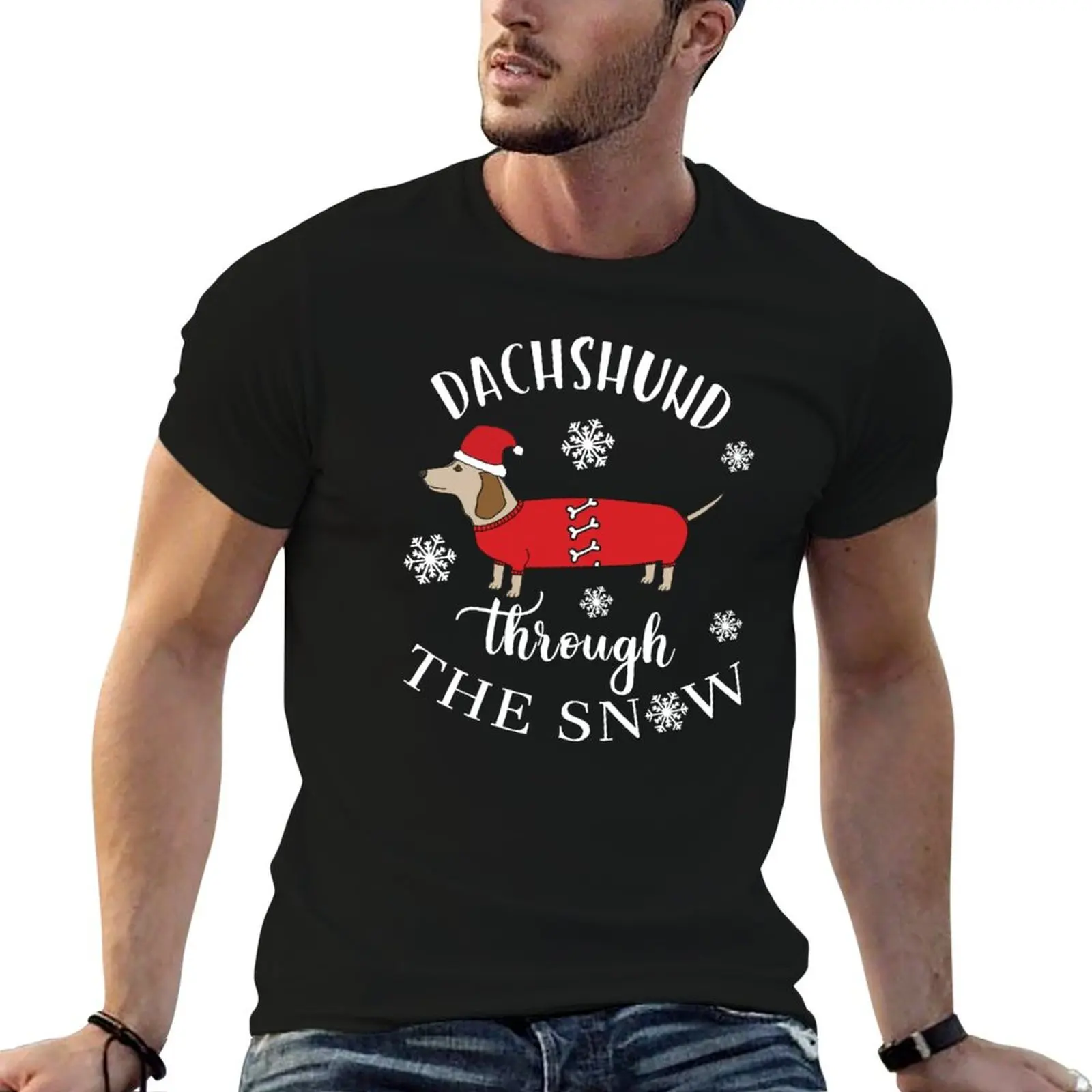 

Sausage Dog Dachshund Dashing Through The Snow Red Jumper T-Shirt anime t shirts oversize man t shirts graphic T-Shirt