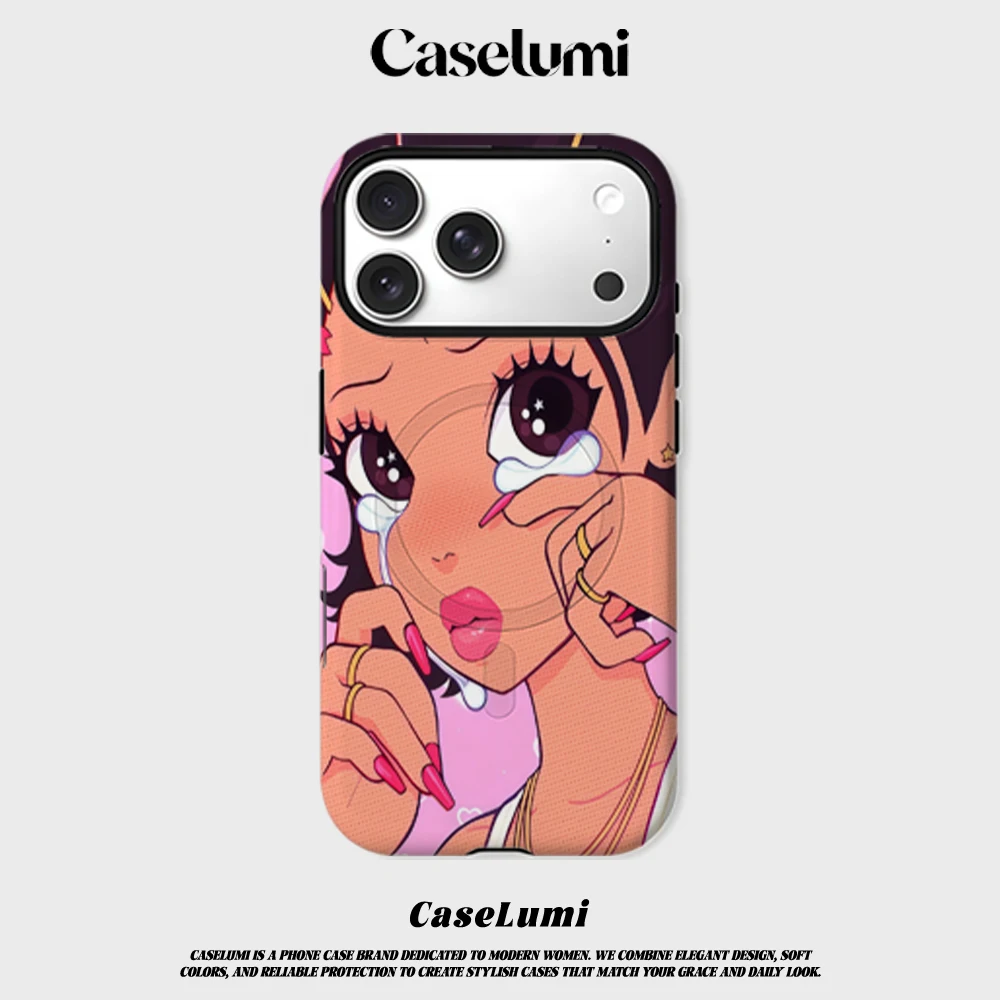 Funda CaseLumi Mate Bumper para Magsafe para iPhone 17 16 15 14 Plus 13 Pro Max, Carcasa Rígida Antigolpes de PC con Diseño Pop Art de Niña Llorando