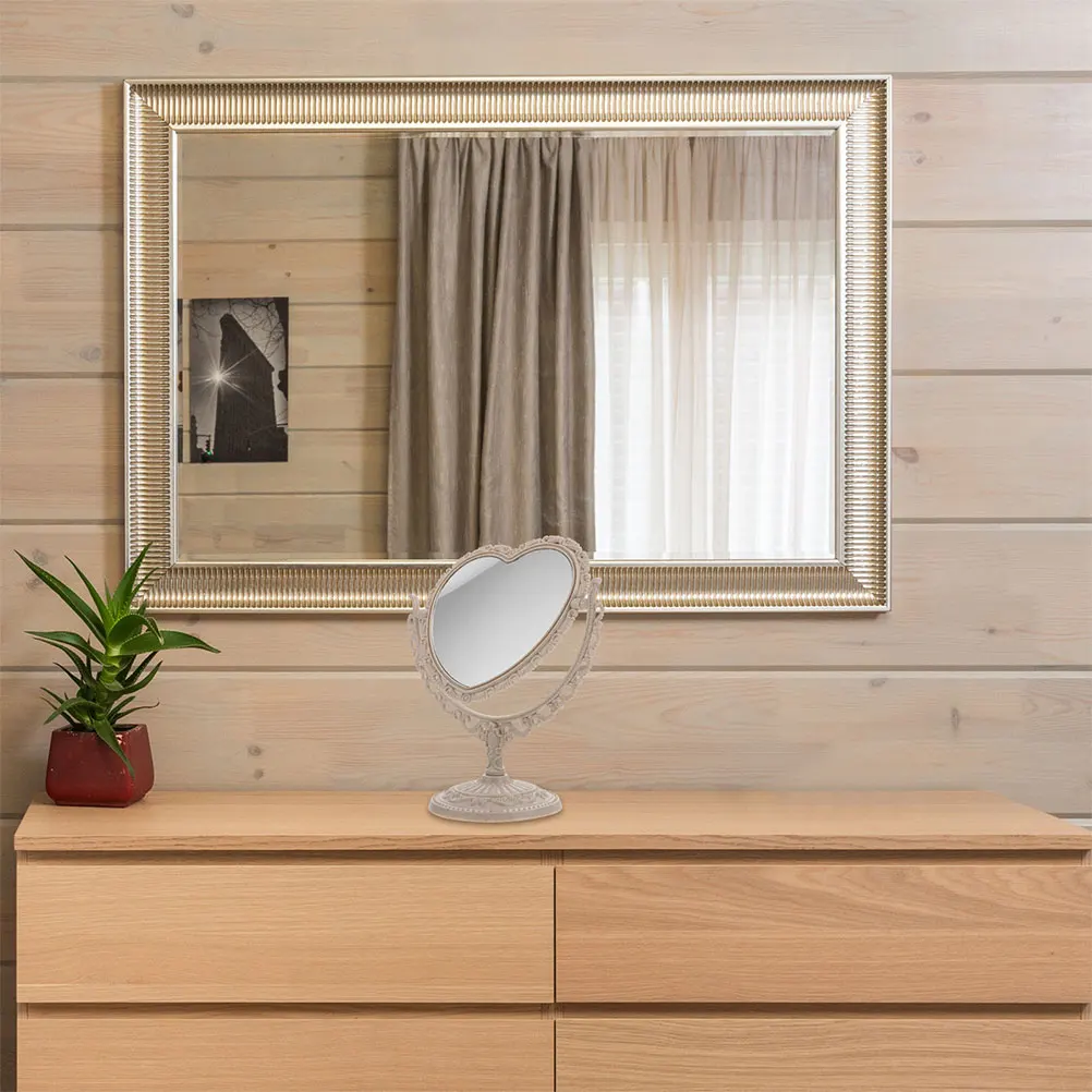 

3Pcs Vintage Dual-Sided Makeup Mirror Tabletop Heart-Shaped Stable Base Vanity Mirror for Bedroom Dressing Table