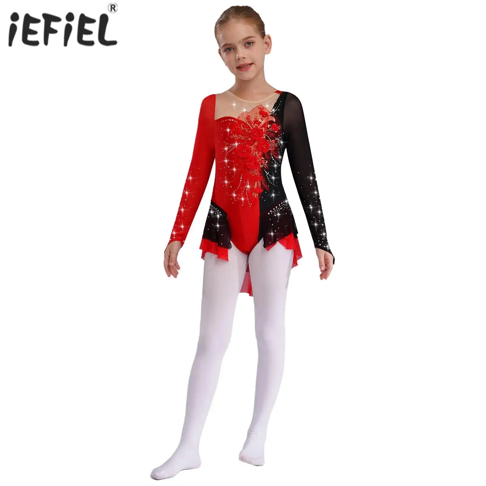 

Балетный трикотаж для девочек, танцевальный трико, костюм с блестящими стразами, художественная гимнастика, фигурное катание, лирическое танцевальное платье с юбкой