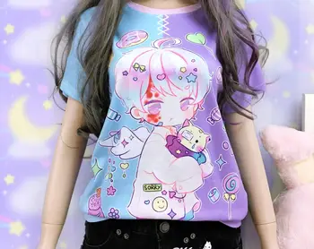 可愛卡哇伊Yami印花女短袖T卹 夏季休閒3D印花 夏季可愛男士運動上衣T卹 10 最佳銷售 暗黑可愛風服裝 - №6