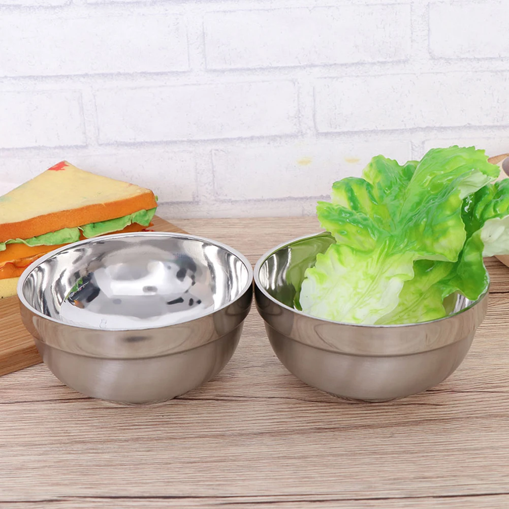 

2 pcs Double Wall Stainless Steel Soup Noodle Salad Bowls Large Capacity Anti Scald Home Kitchen Serving Containers