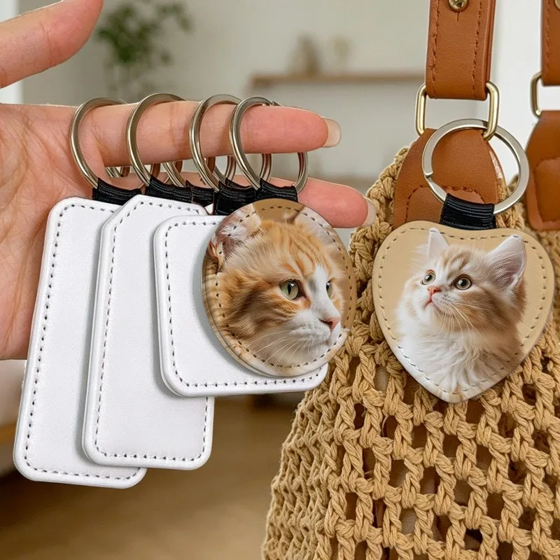 DIY Dye Sublimation Blanks Keychain Creative PU Leather Heat Transfer Keyring Heart Double Sides Blank ID Tags Keyring