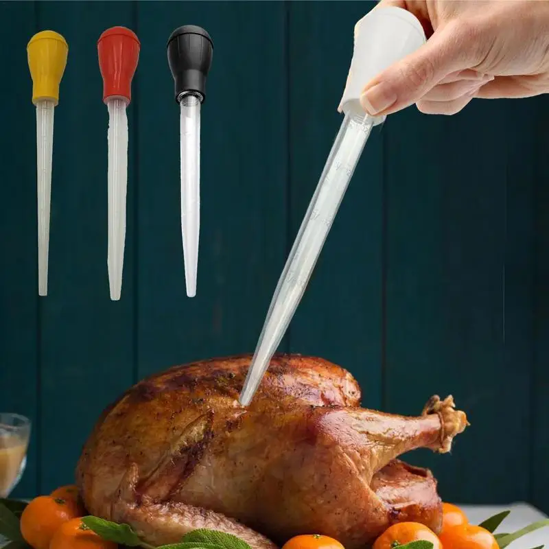 Rubber Head Scale Pipette Dropper Liquid Cooking Pipette Oil Tube Turkey Barbecue Seasoning Food Droppers Multi-purpose