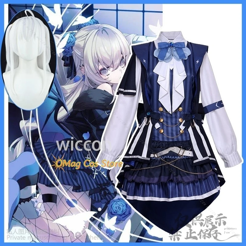 Anime Vtuber Cosplay Costume pour Femmes et Bol, Robe d'Halloween, Perruques Imbibées de Vampire Gothique, Robe Personnalisée, YouTuber Blanche Fleur