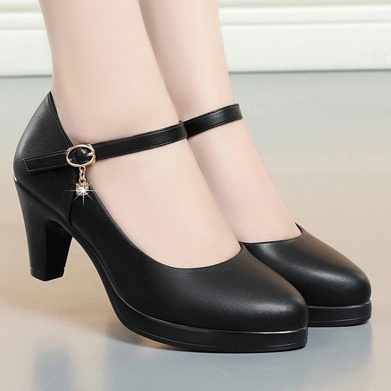Women Round Toe Slip On Pumps Mid Block Heel Soft Cushion Sole Comfort Flight Attendant Work Shoes Elegant Shallow Mouth Office