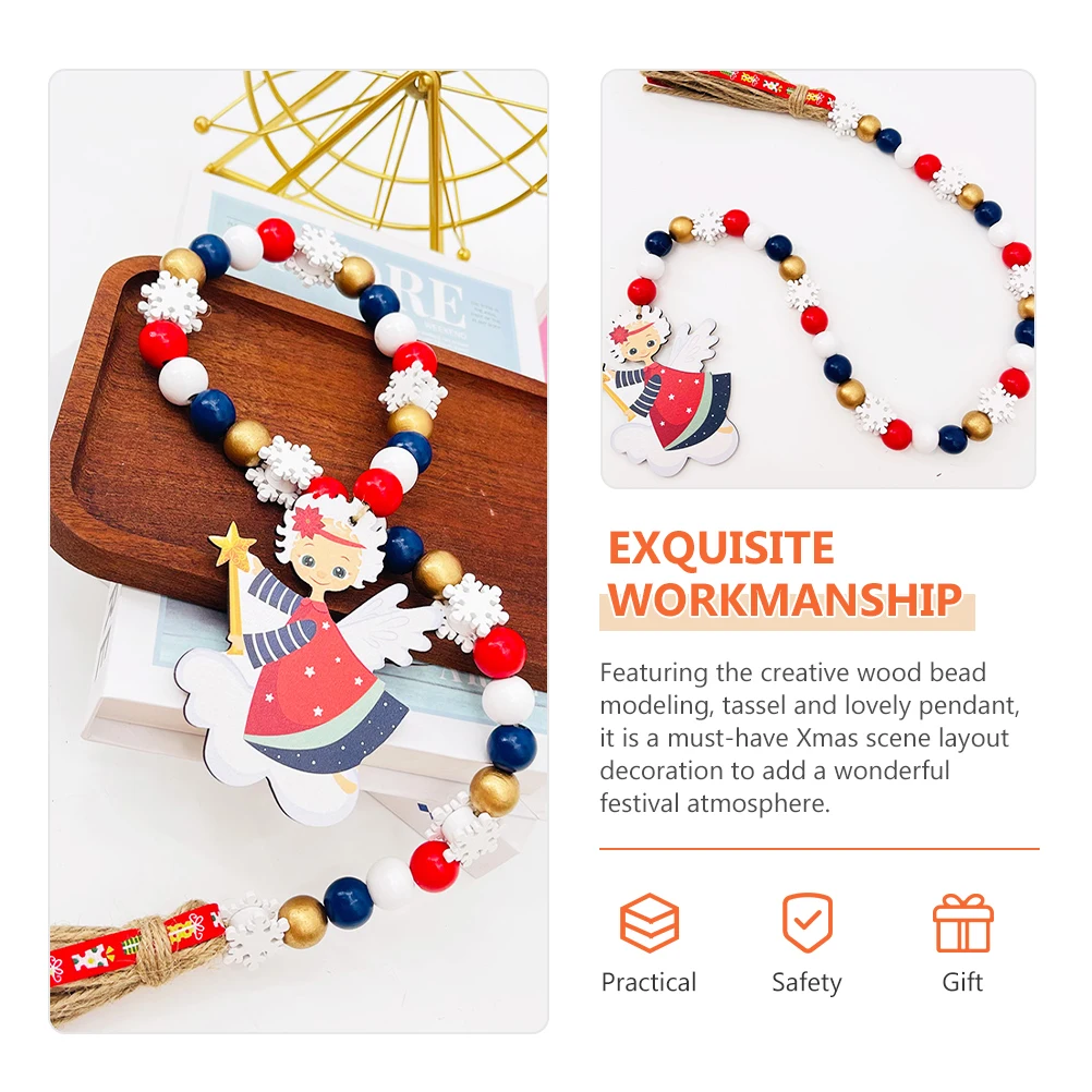 

Wood Bead Garland Tassel Pendant Rustic Xmas Hanging Decoration Wooden Beads Garland Decor for Door Window Backpack