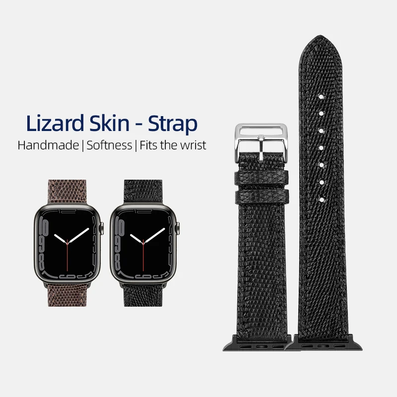 Handmade lizard Leather Watchband For Iwatch Apple watch Black Brown Soft Men Bracelet For Apple Watch 8 9 49mm 45mm 44MM Strap