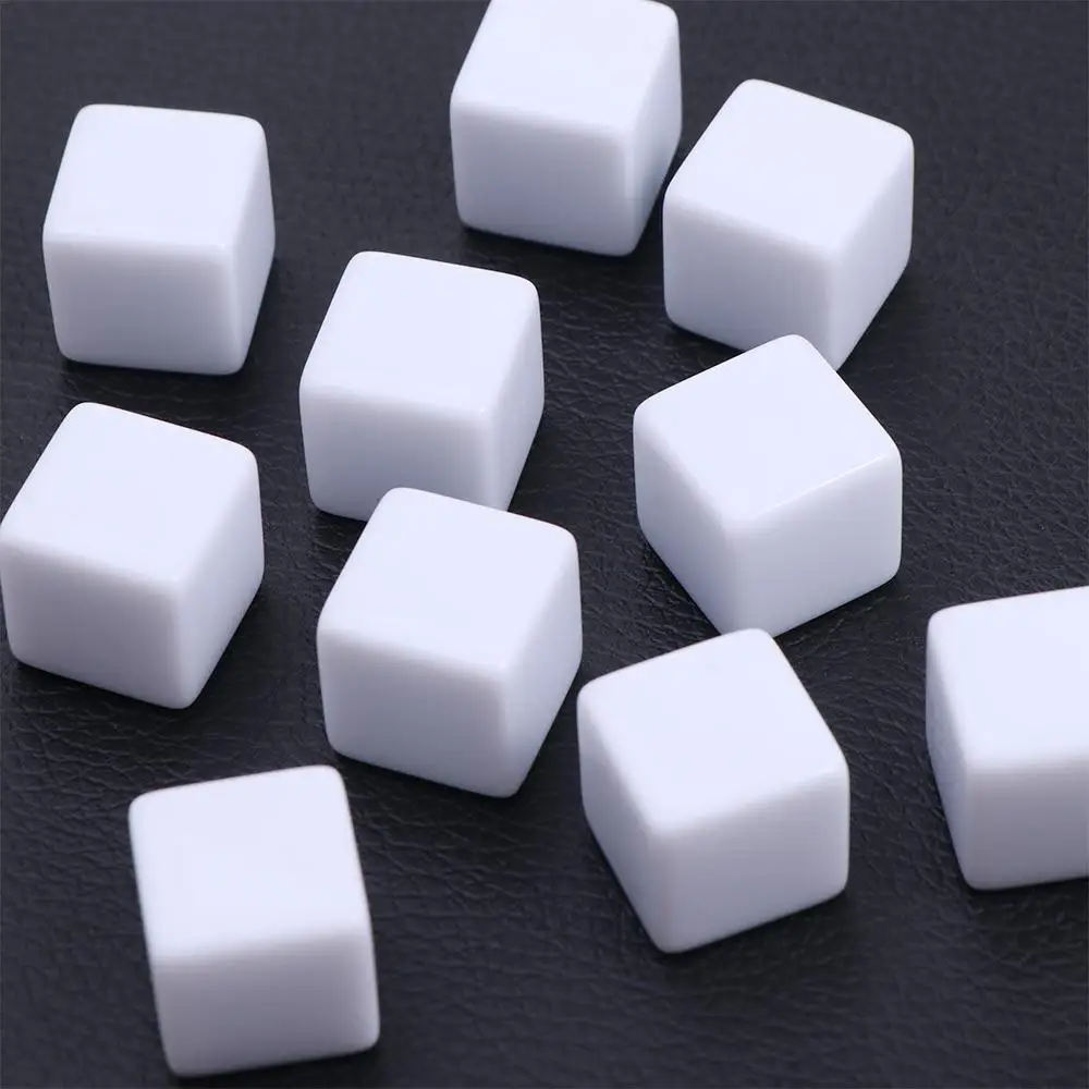 10PCS Game Props 16mm Blank Acrylic Dice Write Graffiti Six Sided Dice Toys Right Angle Smooth Counting Dices DIY