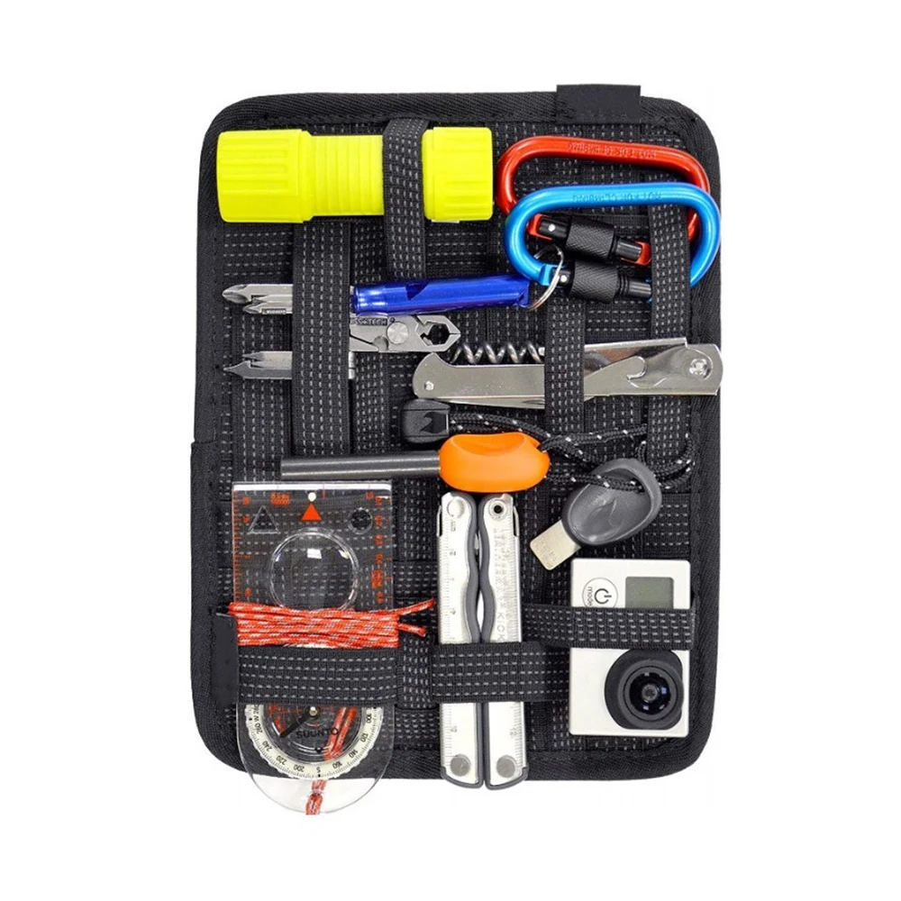 

Portable Elastic Band Organizer Board - With Zipper Pocket & Multiple Stretch Straps Hanging Travel Insert for Cables/Cosmetics