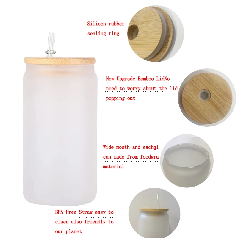 US Warehouse 16oz 25pack gradient sublimation frosted ombre beer cup color glass can with bamboo lid and  straw