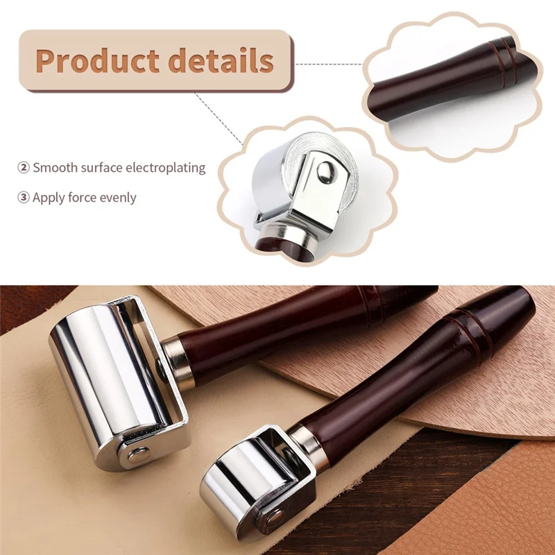 

【Must-Haves】26Mm+60Mm Leather Press Edge Roller, Wooden Handle Leather Rolling Craft Roller Seam Roller For Leather