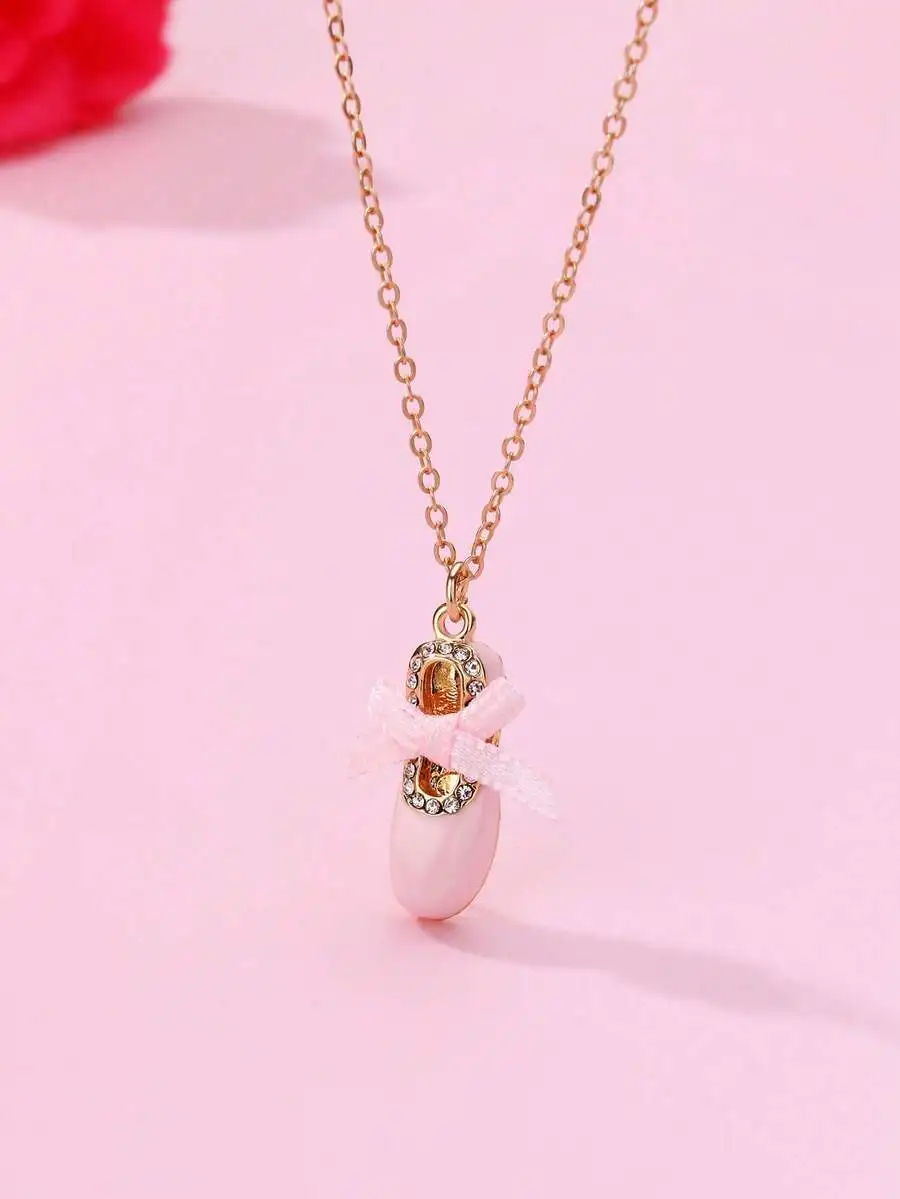 Collar con Colgante de Aleación de Zinc y Esmalte Rosa con Forma de Zapatilla de Ballet para Niñas, para Uso Diario