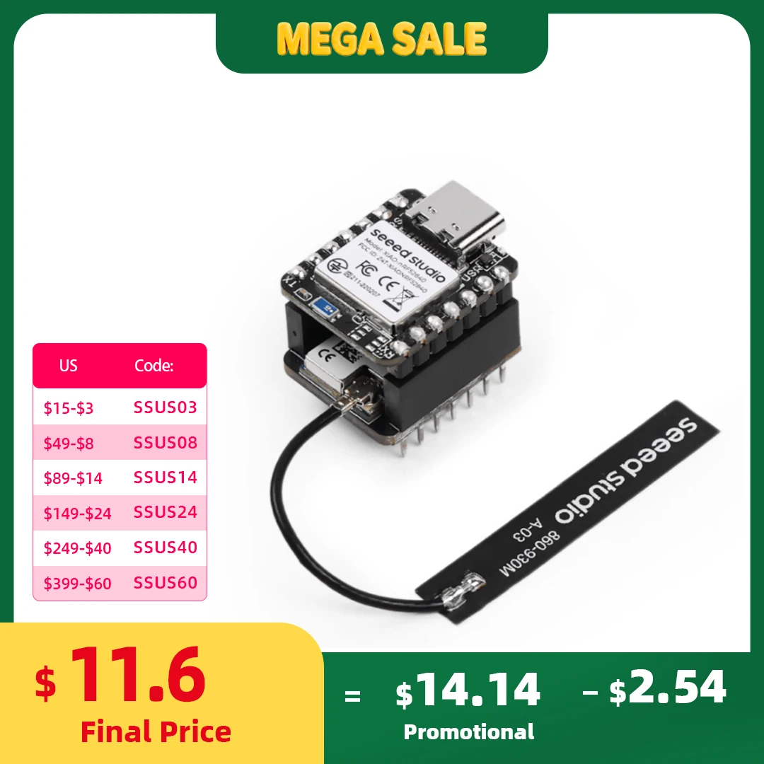 XIAO nRF52840 & Wio-SX1262 Kit pour méshtastique, 868MHZ, 915MHz, LoRa 862-930MHz, microcontrôleur Bluetooth, antenne intégrée