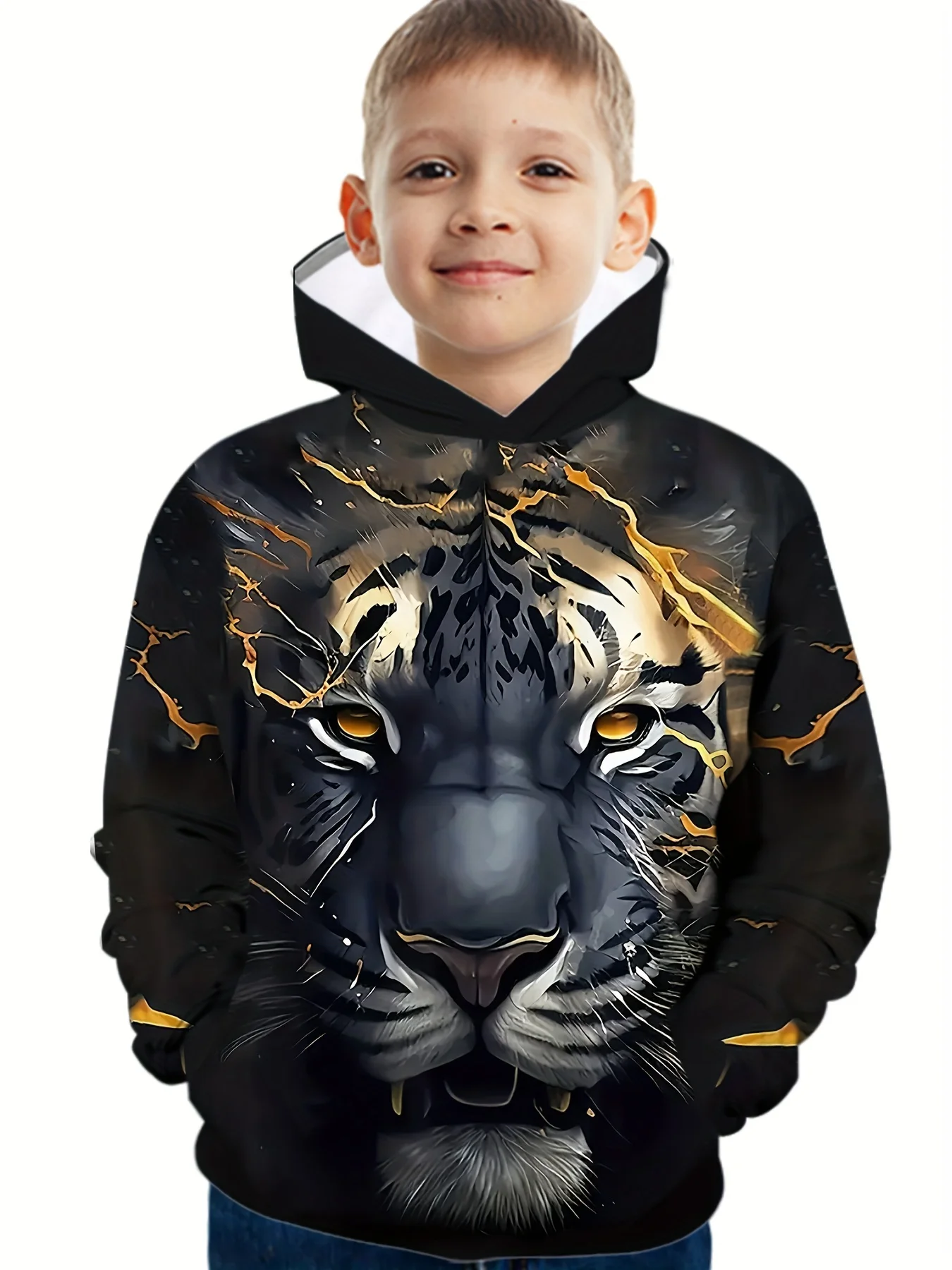 

Y2K beast tiger lion element hoodie top long sleeve 3D digital printing children's autumn and winter warm casual trend hoodie