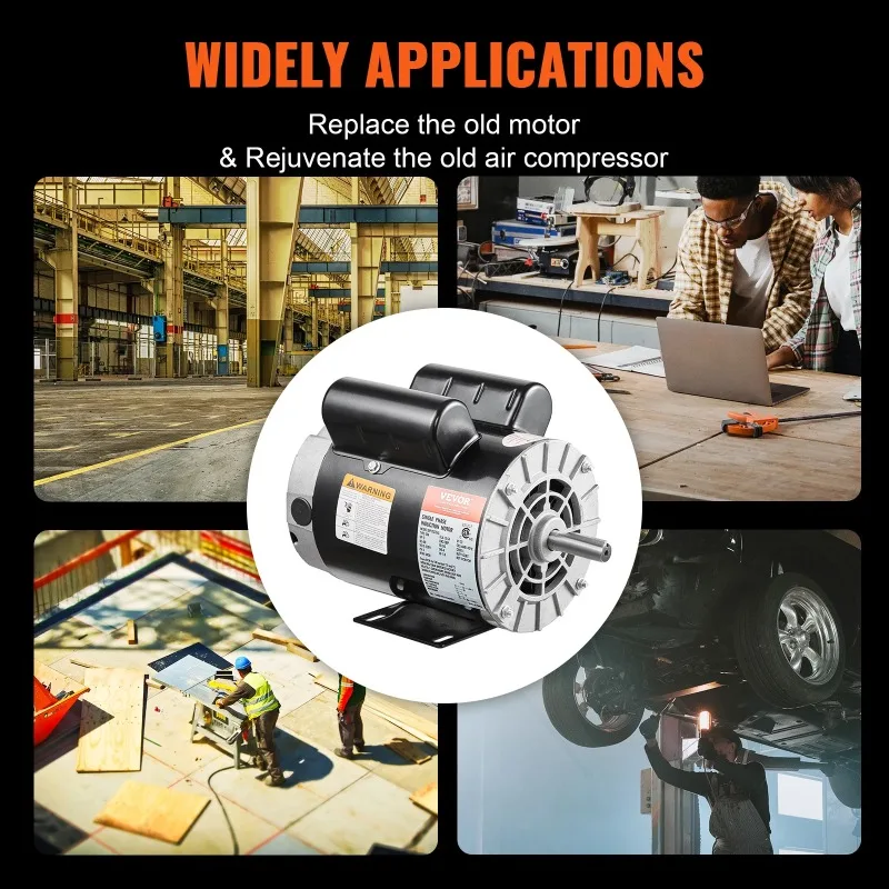 SucceBuy 2/3/3.7HP Air Compressor Motor 230V Single Phase Electric Motor 3450RPM CW/CCW Rotation Motor for Air Compressors