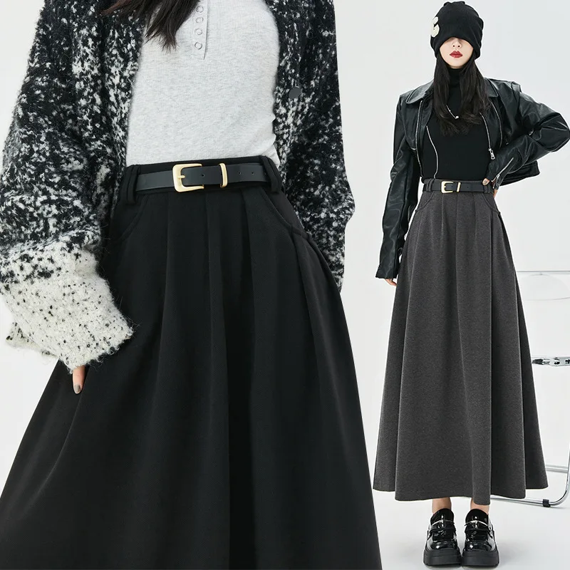 Hairy Half Body Skirt for Women 2024 Autumn Winter New High Waist Medium Length Hundred Fold Long Skirt