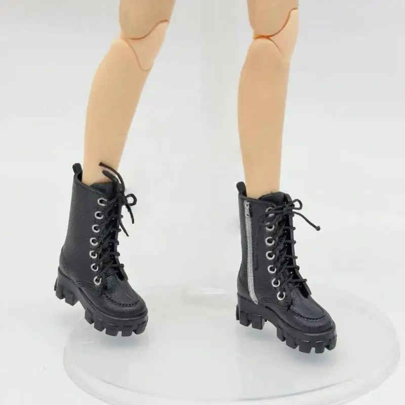 1/12 Doll High Ankle Boots 1 Pair Lace Up Side Zipper Thick Sole Mini Shoes for Doll Hobbyist DIY Dress Up