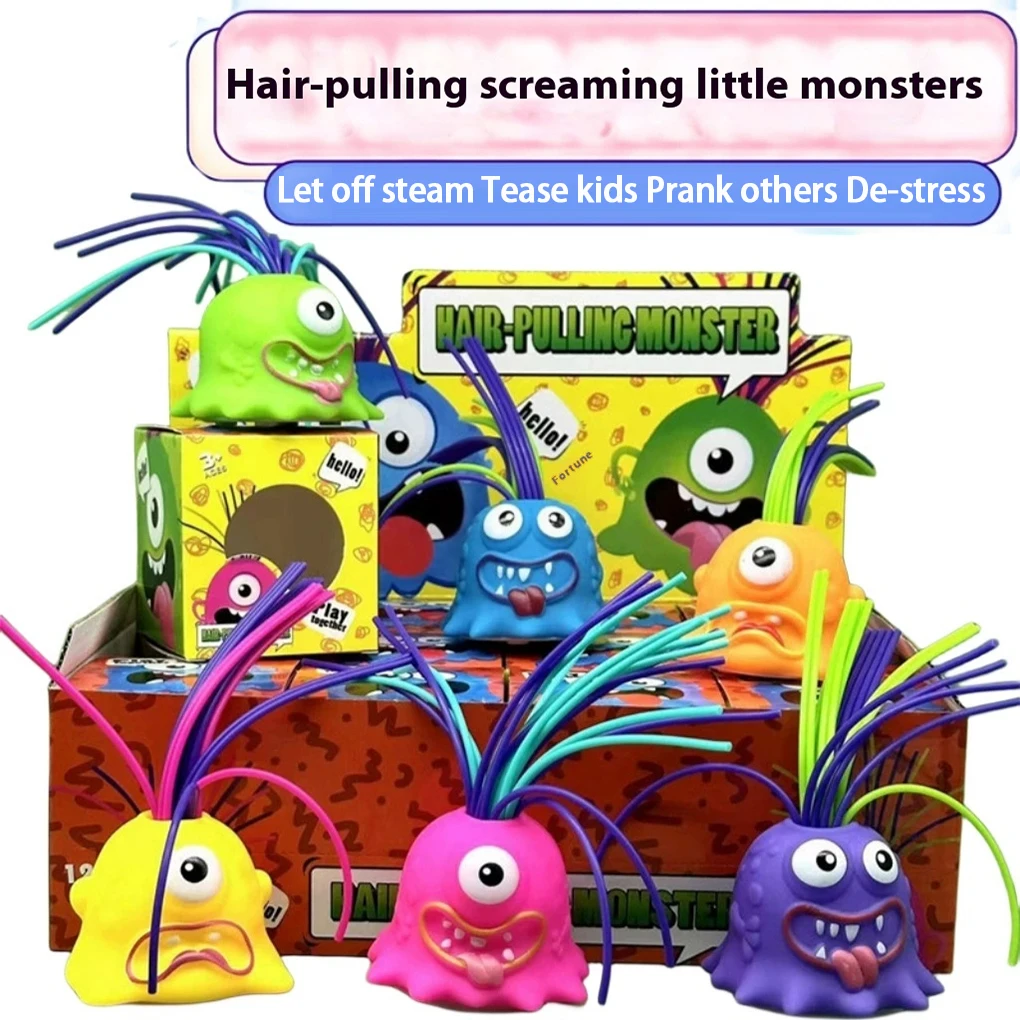 Grappig haar trekken zal schreeuwen trekhaar knuffel loslaten speelgoed klein monster voor kinderen Halloween truc grap speelgoed