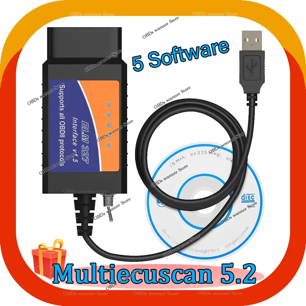 Novo Leitor de Código Automotivo OBD2 Multiecuscan v5.2 Gratuito com Software FORscan Elm327 USB V1.5 HS/MS CAN Switch PIC18F2480 CH340