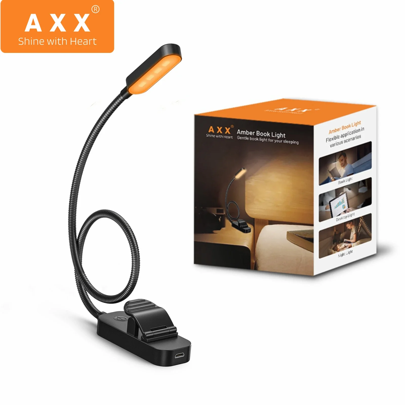 

Clip Book Light Amber Reading Lights for Bed Rechargeable Clip Light for Kids Battery Powered Small LED Lights Night Students