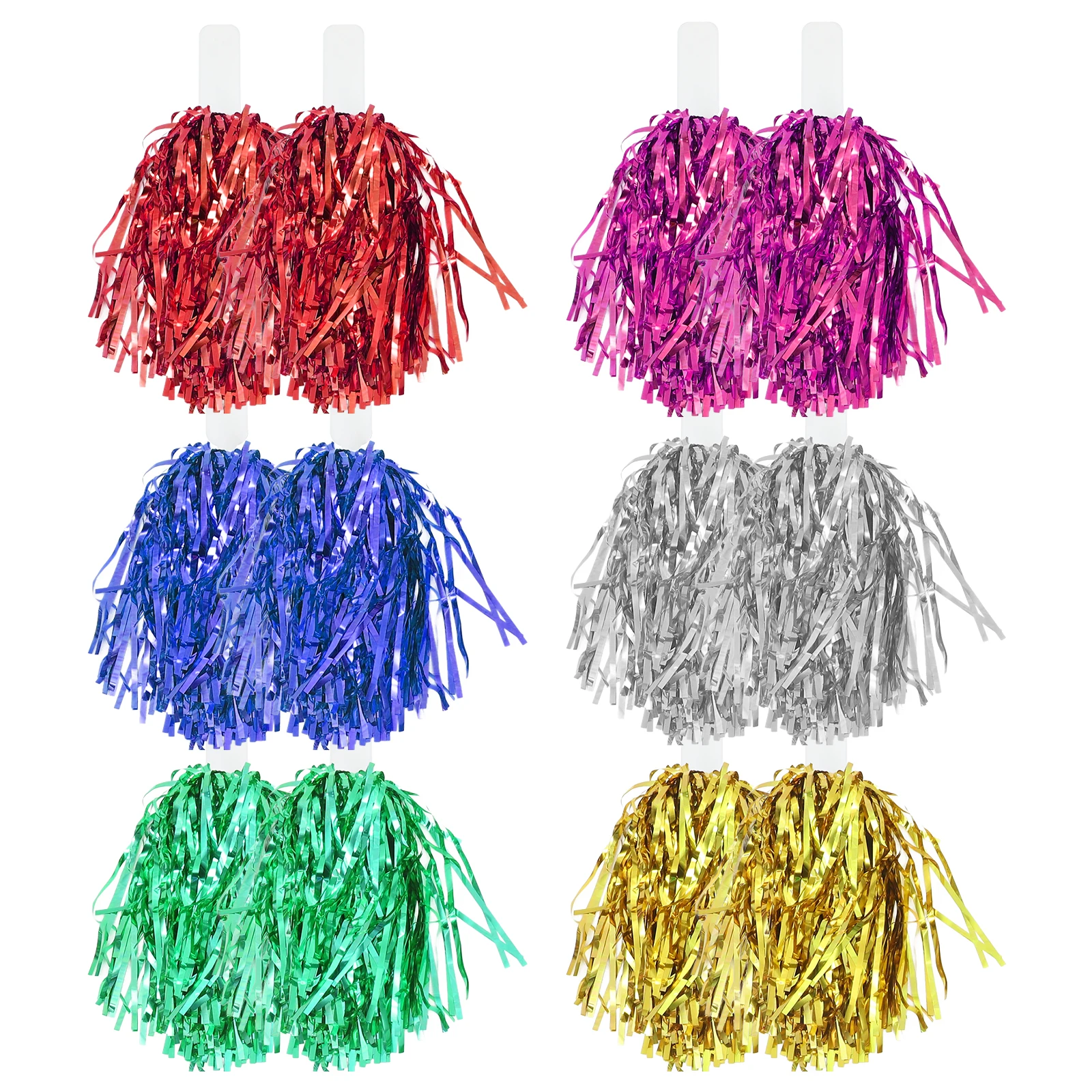 

12 Pcs Cheerleading Pom Poms Durable PE Bright Colors Metal Gold Silver Red Blue held Dance Sports Meeting Competition