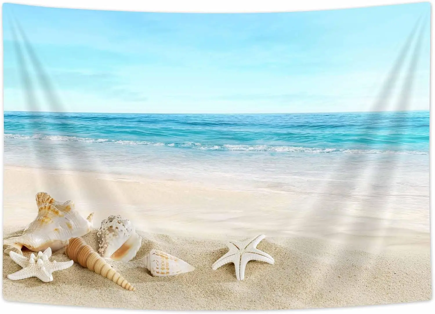 Tropical Beach Tapestry Wall Hanging Coastal Ocean Scene Nautical Seaside Decor Artwork Summer Starfish Shell Curtain Room Decor