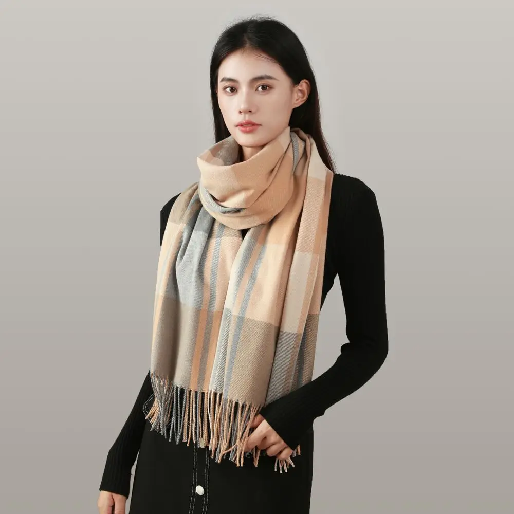 

Cashmere Like New Scarf In Autumn And Winter For Women's Korean Fashion Plaid Classic Warmth Insulation Thickened Shawl Tassel S