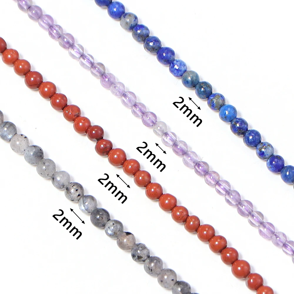 2mm Natural Stone Round Beads Colorful Amazonite Crystal Stone Beads Charm Bracelet Necklace Handicraft Diy for Jewelry Making