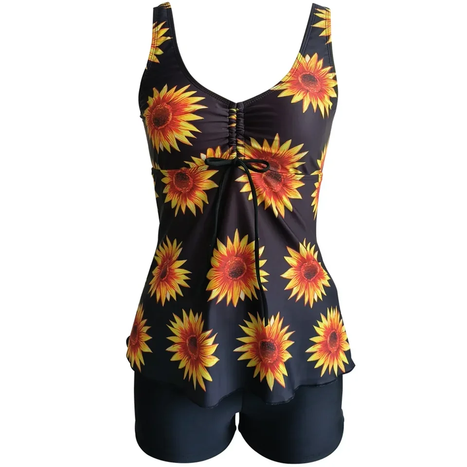 ชุดว่ายน้ำวินเทจลายพิมพ์สำหรับผู้หญิง ชุดชายหาดไซส์ใหญ่ สายรัดหลังแบบ Tankini ชุดสองชิ้น ชุดชายหาด ชุดว่ายน้ำ Tankini