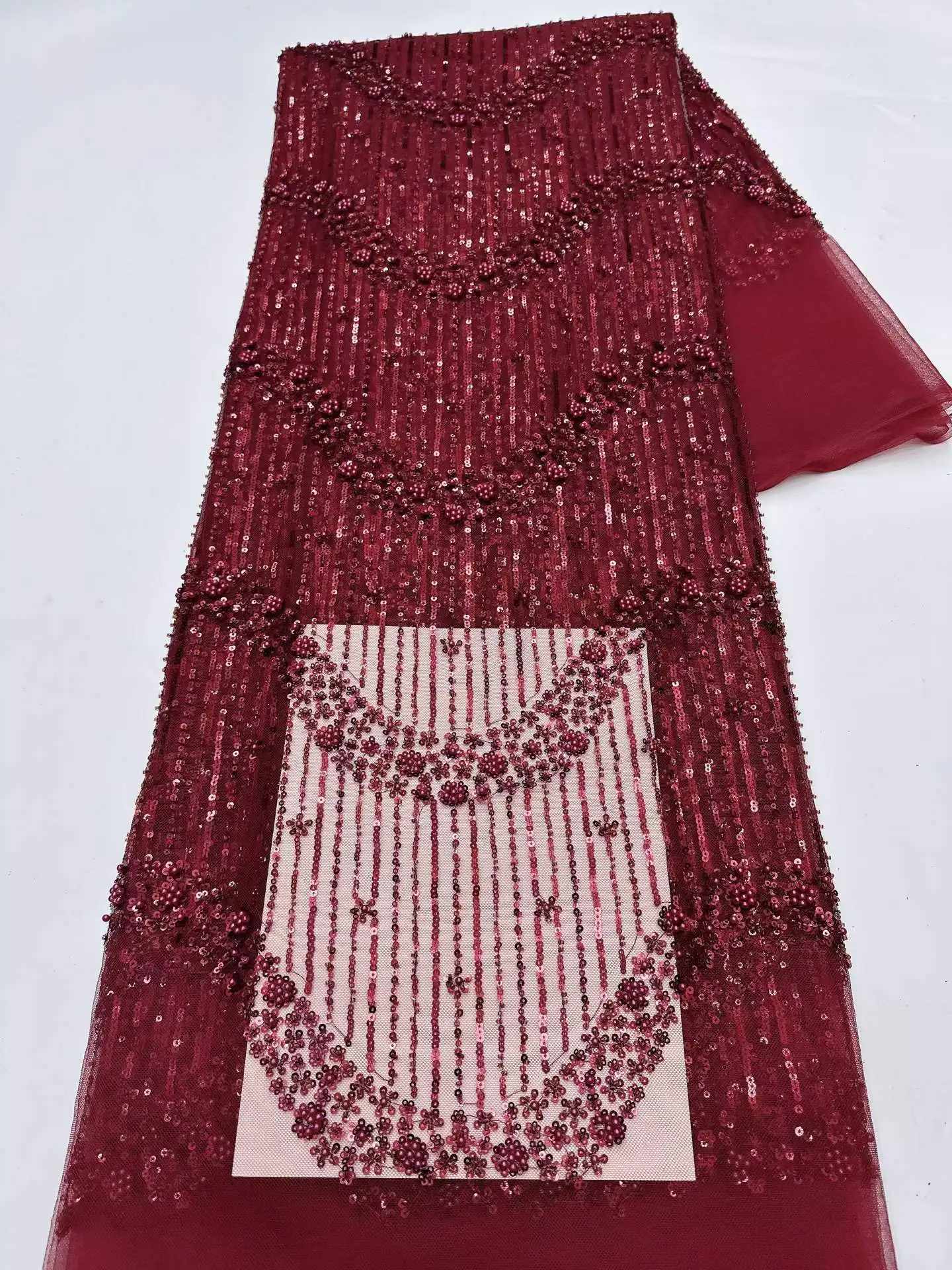 

5Yards African Sequins Beaded Groom Lace Fabric High Quality French Tulle Lace Fabric 2025 Embroidery Nigerian Lace Fabrics