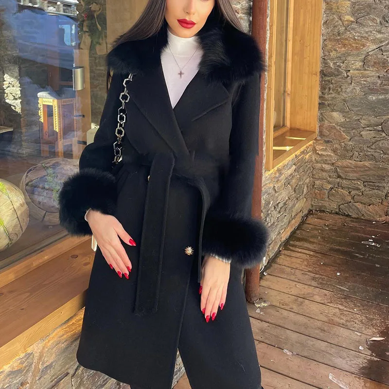 Hot Sale Autumn and Winter New Fashionable Women's Commuter High end Double sided Wool Cashmere Coat Women's Fox Collar Woolen C