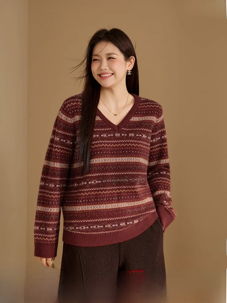 

Мягкий удобный винтажный свитер большого размера, женский топ с v-образным вырезом Ele, большие размеры, зимний новый Sle Commute Wind Long Sve