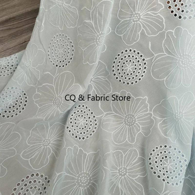130cm Wide Good Quality Flower Embroidery White Chiffon Fabric DIY For Table Cover/ Curtain / Clothes Handmade Cloth