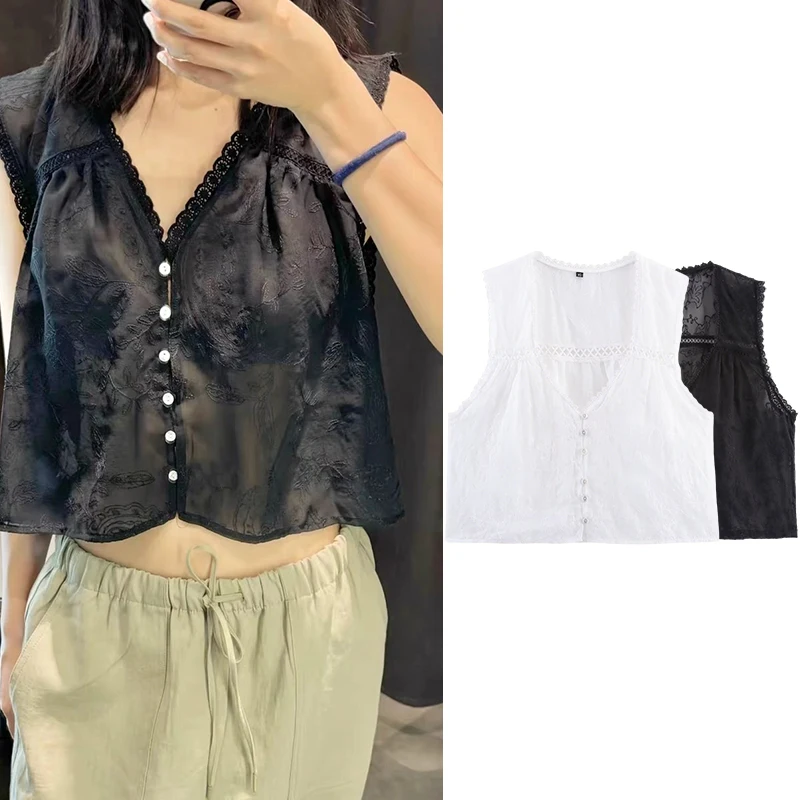 

Women's Blouse Tops Woman 2025 Embroidery Shirts Female Elegant Shirt Black Short Sleeve Fitted White Summer Vintage Top