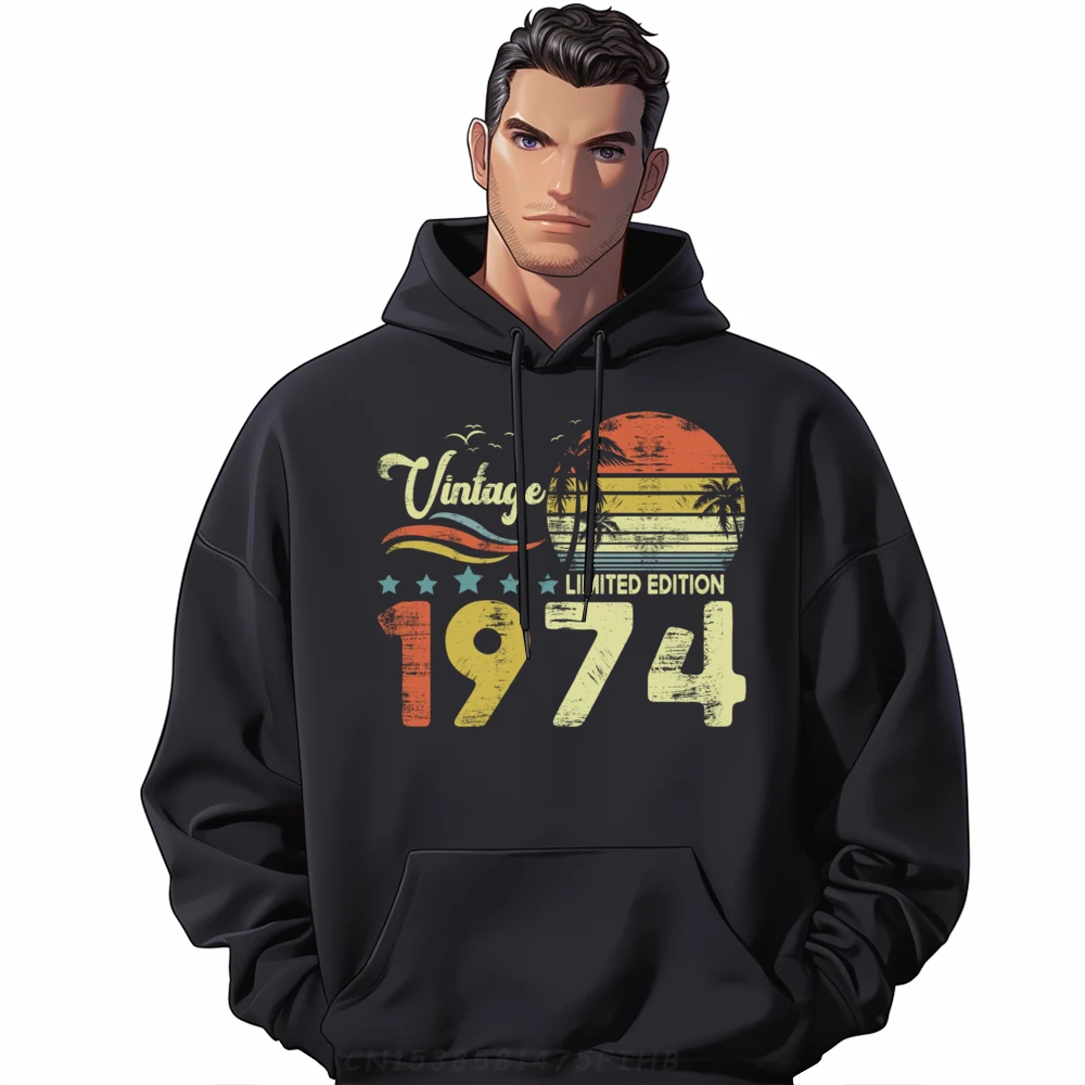 Retro Vintage 1974 Limited Edition Birthday 1974 Camisetas Oversize Man Big Size Family Christmas Sweater